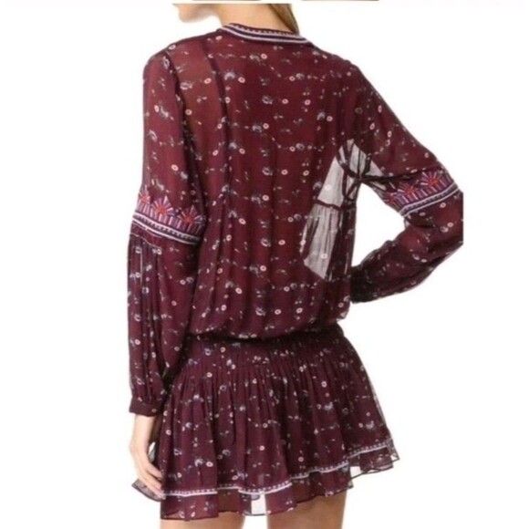 Ulla Johnson Gita Mini Dress Boho Silk Floral Embroidered Tassel Burgundy Size 4 - Picture 2 of 11